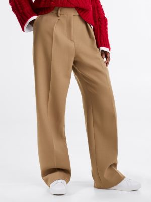 pantaloni relaxed fit in misto lana beige da donne tommy hilfiger