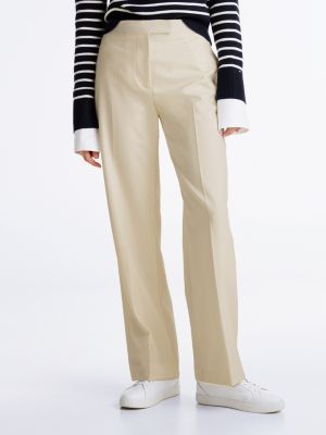 pantalón recto y amplio de mezcla de lana blanco de mujeres tommy hilfiger