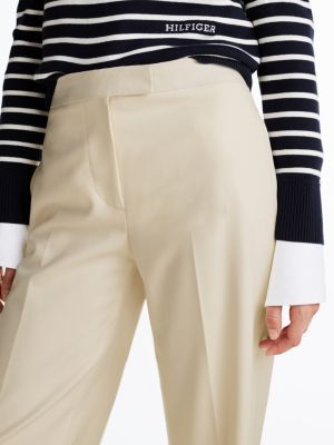 pantalón recto y amplio de mezcla de lana blanco de mujeres tommy hilfiger