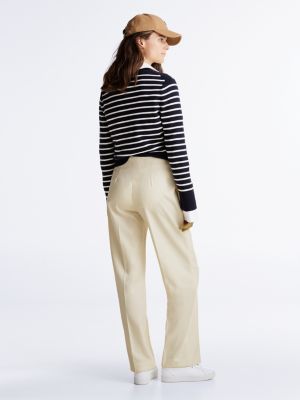 pantalón recto y amplio de mezcla de lana blanco de mujeres tommy hilfiger