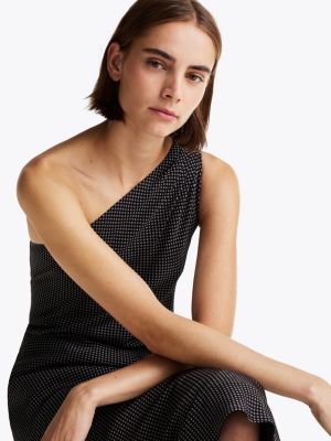 zwart satijnen one-shoulder midi-jurk voor dames - tommy hilfiger