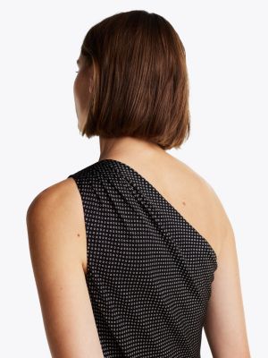 zwart satijnen one-shoulder midi-jurk voor dames - tommy hilfiger