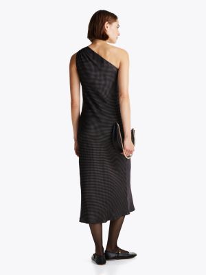 black satin one-shoulder midi dress for women tommy hilfiger