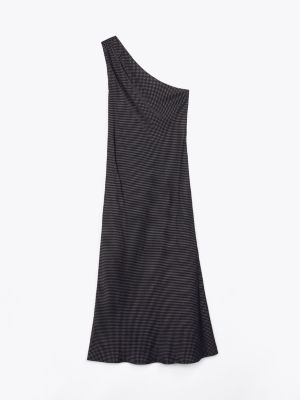 vestito midi monospalla in raso nero da donne tommy hilfiger