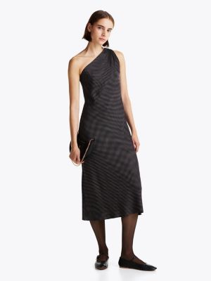 black satijnen one-shoulder midi-jurk voor dames - tommy hilfiger