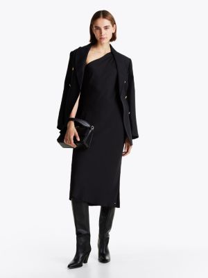 schwarz schulterfreies midikleid aus satin für damen - tommy hilfiger