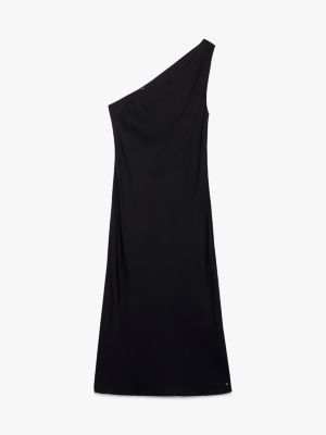 black satin one-shoulder midi dress for women tommy hilfiger