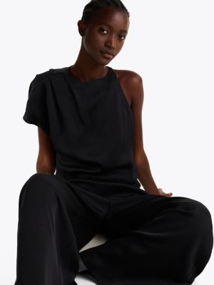 black satin wide leg jumpsuit for women tommy hilfiger