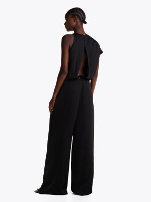 black satin wide leg jumpsuit for women tommy hilfiger