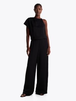 black satijnen jumpsuit met wijde fit voor dames - tommy hilfiger