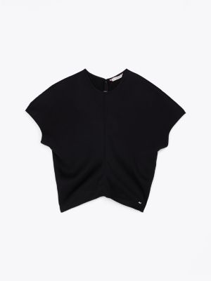 black satin grown-on sleeves top for women tommy hilfiger