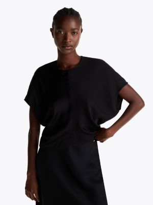 black satin grown-on sleeves top for women tommy hilfiger