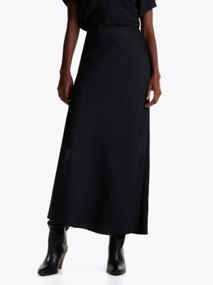 black satin fit and flare midi skirt for women tommy hilfiger