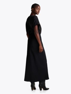 black satin fit and flare midi skirt for women tommy hilfiger