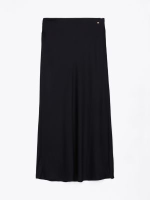 black satin fit and flare midi skirt for women tommy hilfiger