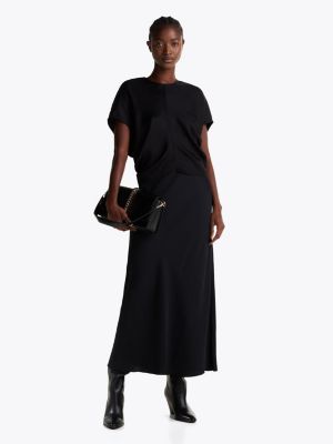 black satin fit and flare midi skirt for women tommy hilfiger