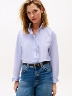Ruffle Collar Poplin Relaxed Fit Shirt — Purple 1