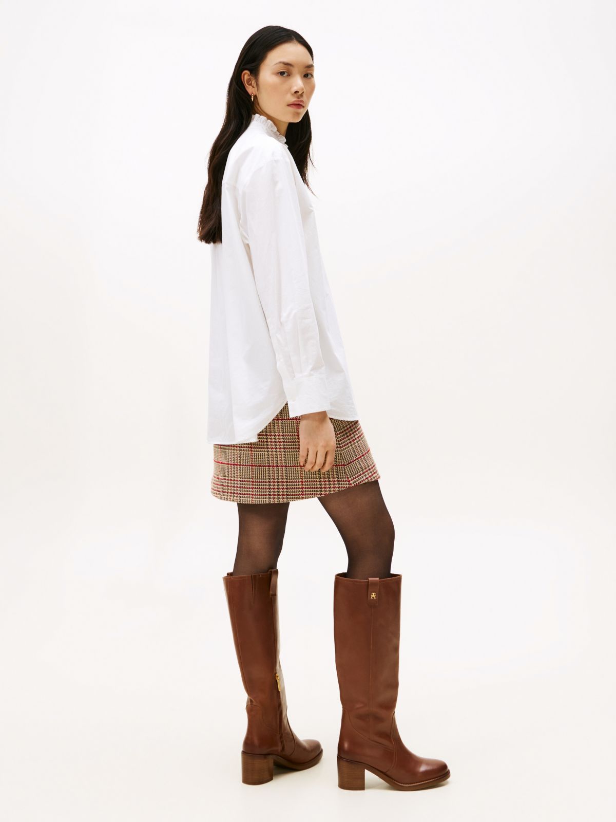 Ruffle Collar Poplin Relaxed Fit Shirt — White