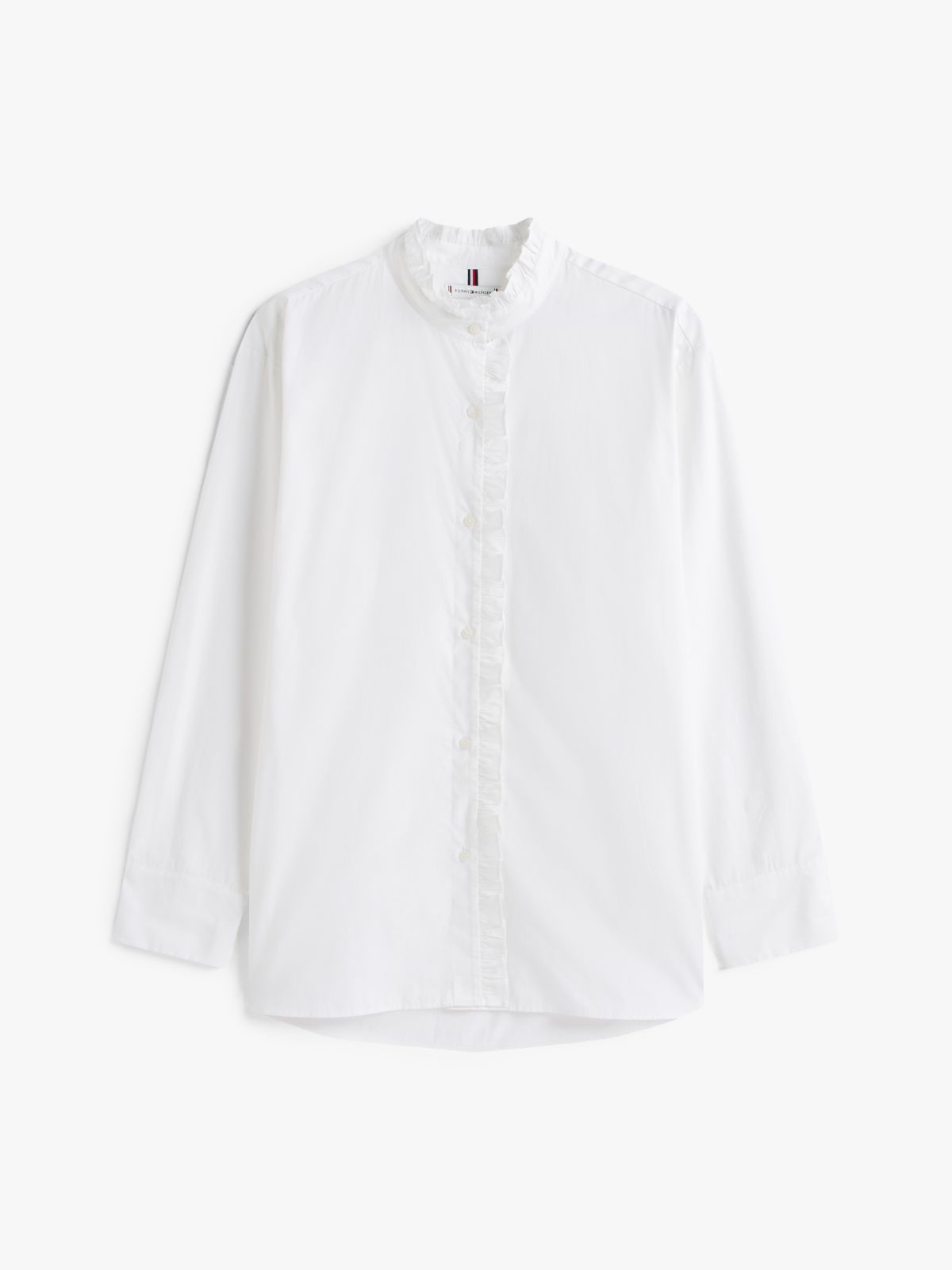 Ruffle Collar Poplin Relaxed Fit Shirt — White