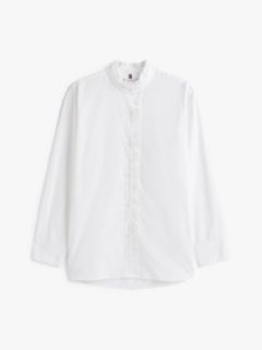 Ruffle Collar Poplin Relaxed Fit Shirt — White 5