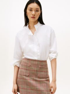 Ruffle Collar Poplin Relaxed Fit Shirt — White 1