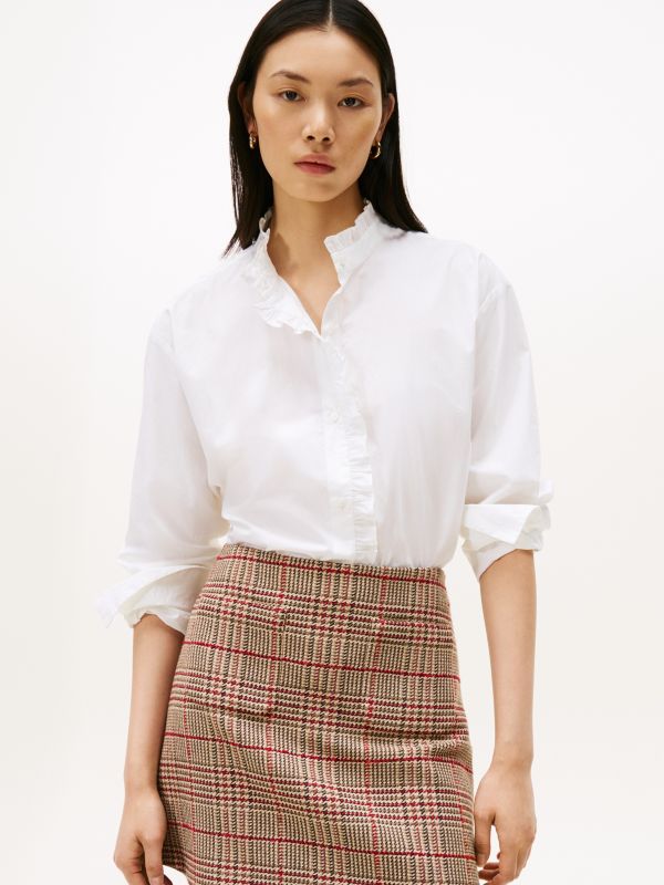 Ruffle Collar Poplin Relaxed Fit Shirt — White