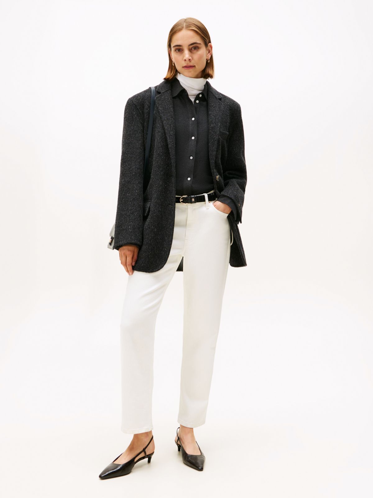 Wool Blend Oversized Fit Blazer — Black