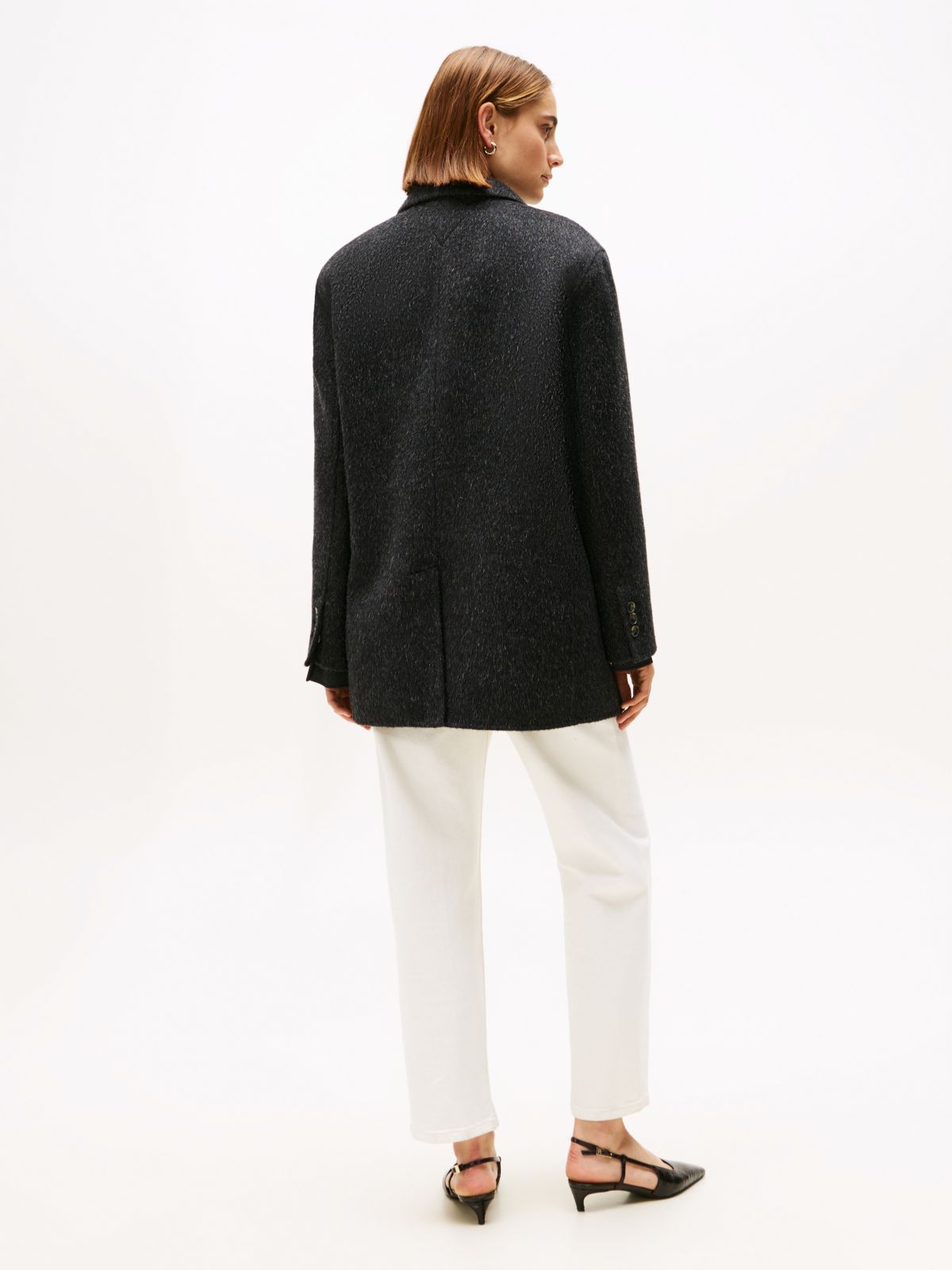 Wool Blend Oversized Fit Blazer — Black