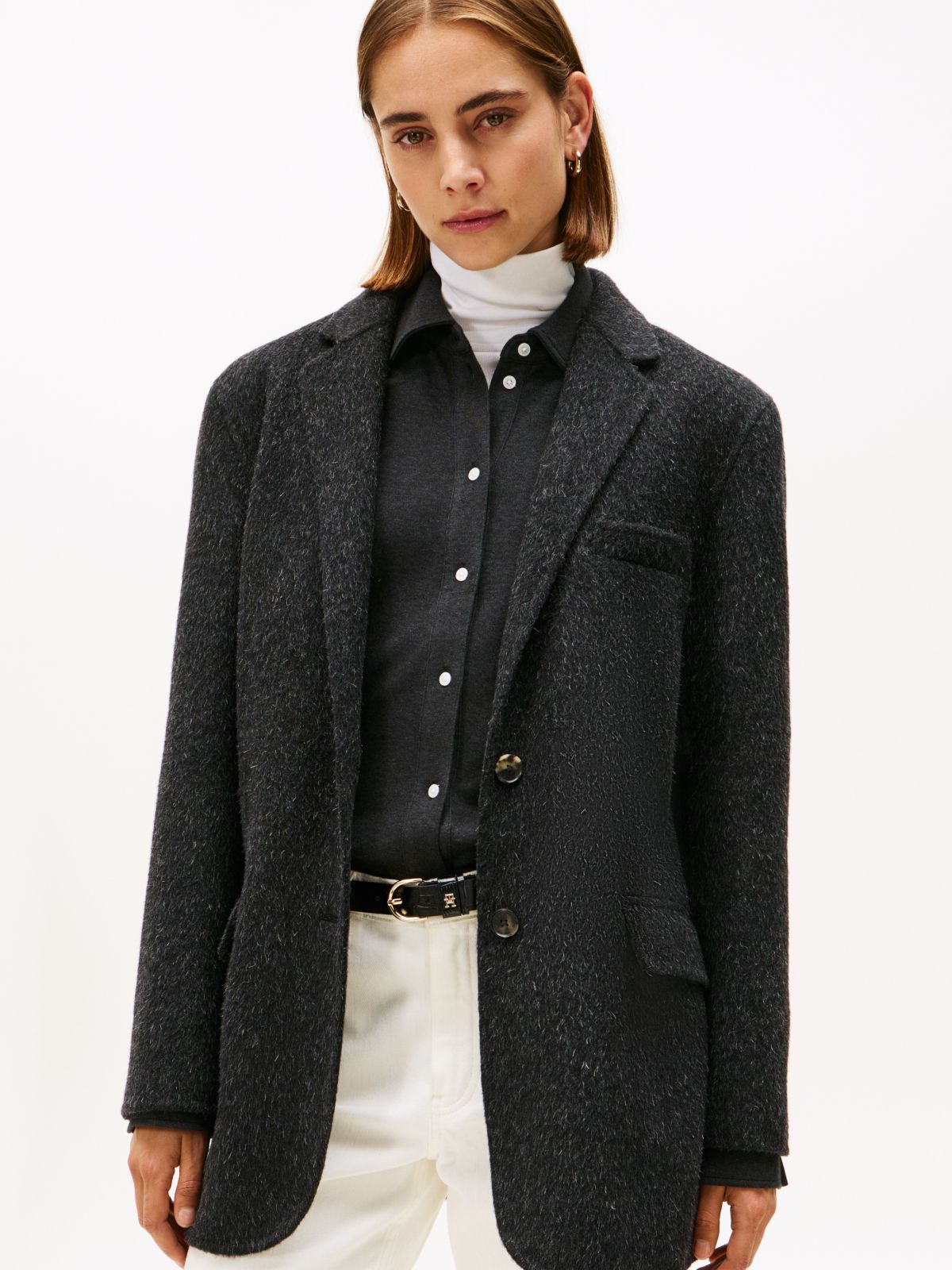 Wool Blend Oversized Fit Blazer — Black