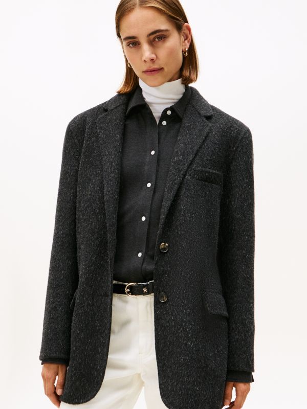 Wool Blend Oversized Fit Blazer — Black