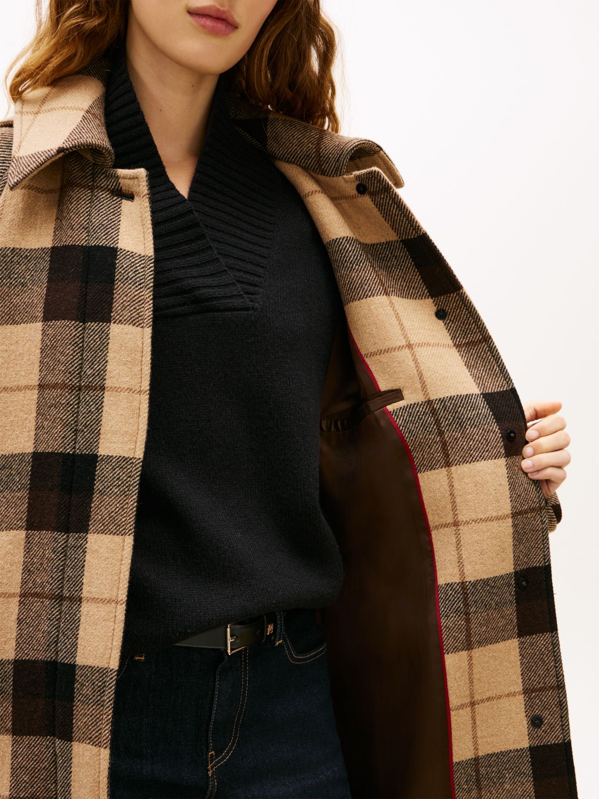 Check Wool Blend Oversized Belted Coat — Multi