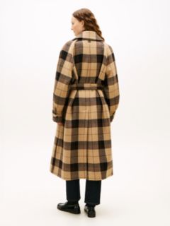 Check Wool Blend Oversized Belted Coat — Multi 6