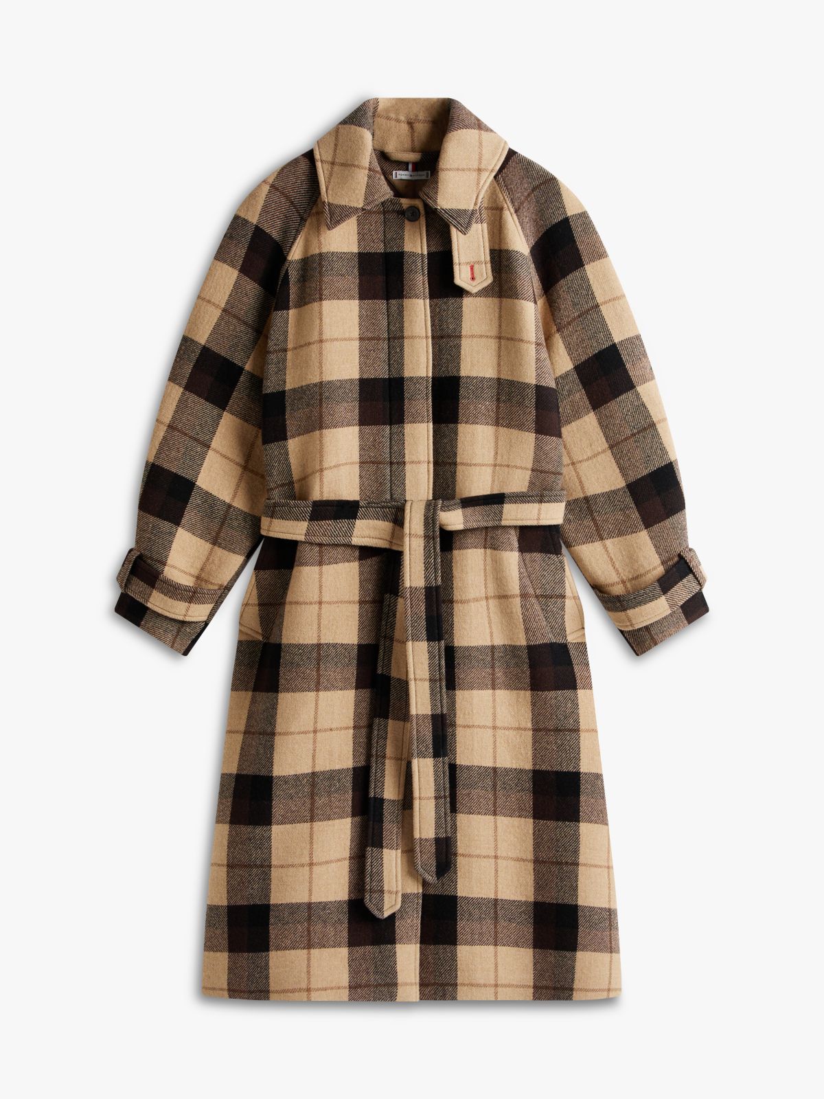 Check Wool Blend Oversized Belted Coat — Multi