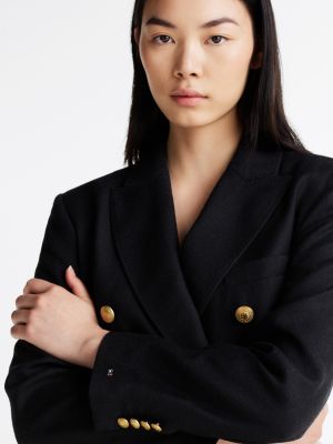 black pure wool double breasted blazer for women tommy hilfiger