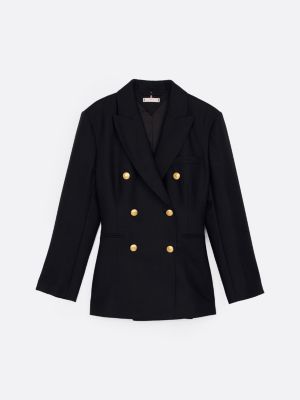 schwarz zweireihiger blazer aus reiner wolle für damen - tommy hilfiger