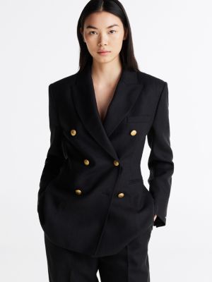 schwarz zweireihiger blazer aus reiner wolle für damen - tommy hilfiger