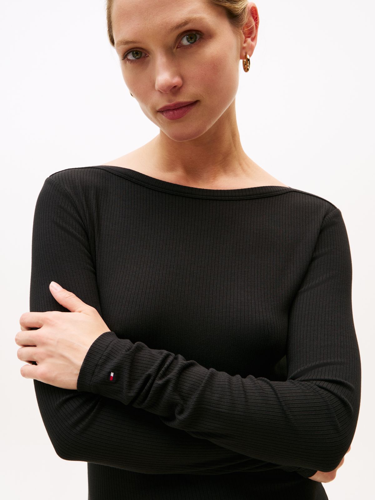Ribbed Midi Fit And Flare Dress — Black