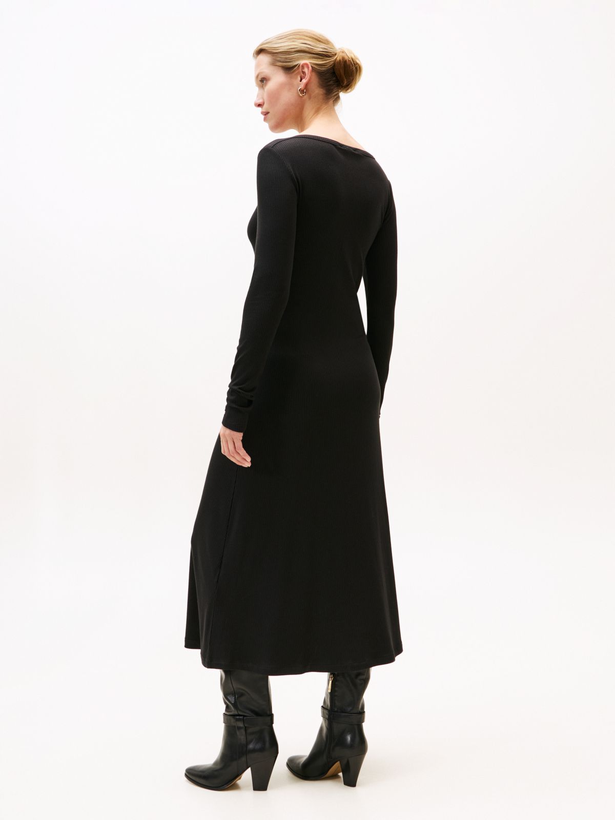 Ribbed Midi Fit And Flare Dress — Black