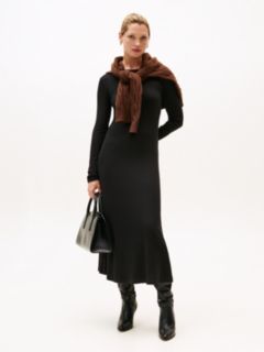 Ribbed Midi Fit And Flare Dress — Black 1