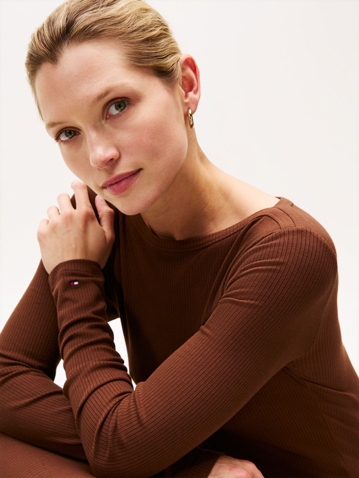 Ribbed Midi Fit And Flare Dress — Brown