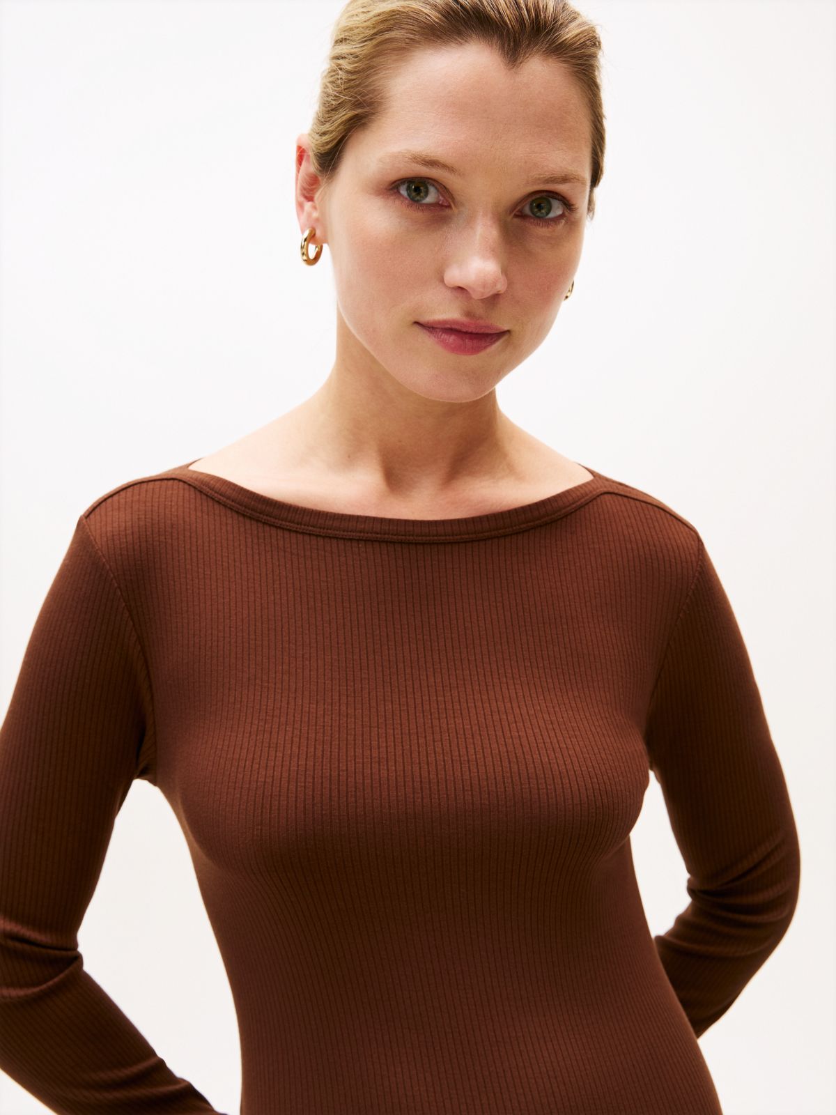 Ribbed Midi Fit And Flare Dress — Brown