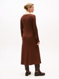 Ribbed Midi Fit And Flare Dress — Brown 4