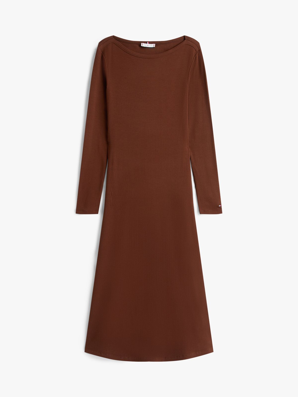 Ribbed Midi Fit And Flare Dress — Brown