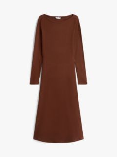 Ribbed Midi Fit And Flare Dress — Brown 5