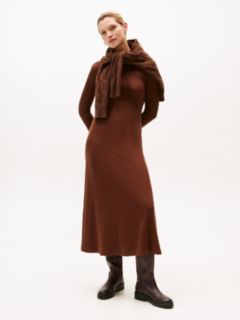 Ribbed Midi Fit And Flare Dress — Brown 1