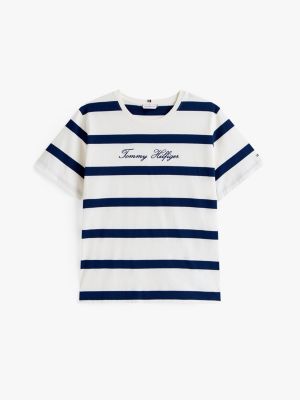 t-shirt curve con logo ricamato beige da donne tommy hilfiger