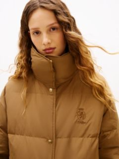 Crest Embroidery Down Puffer Coat — Brown 2
