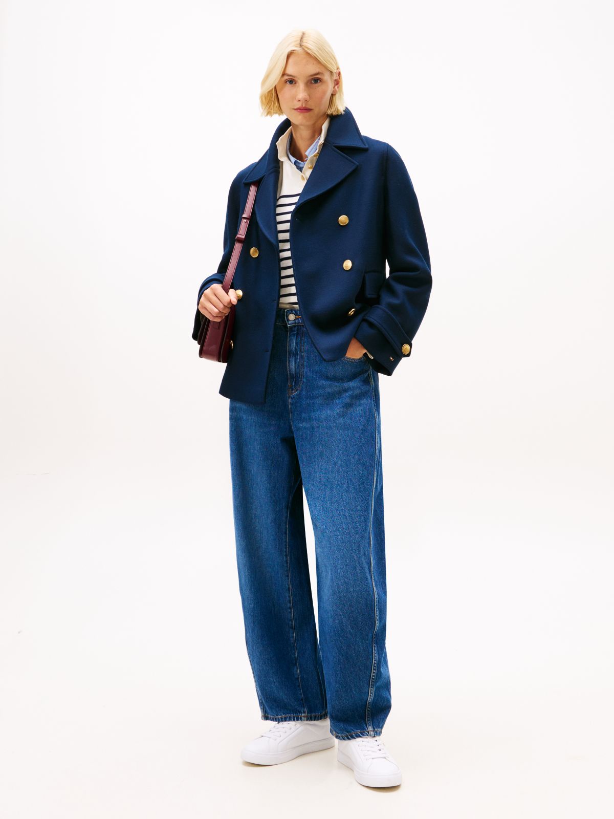 Wool Blend Double Breasted Peacoat — Blue