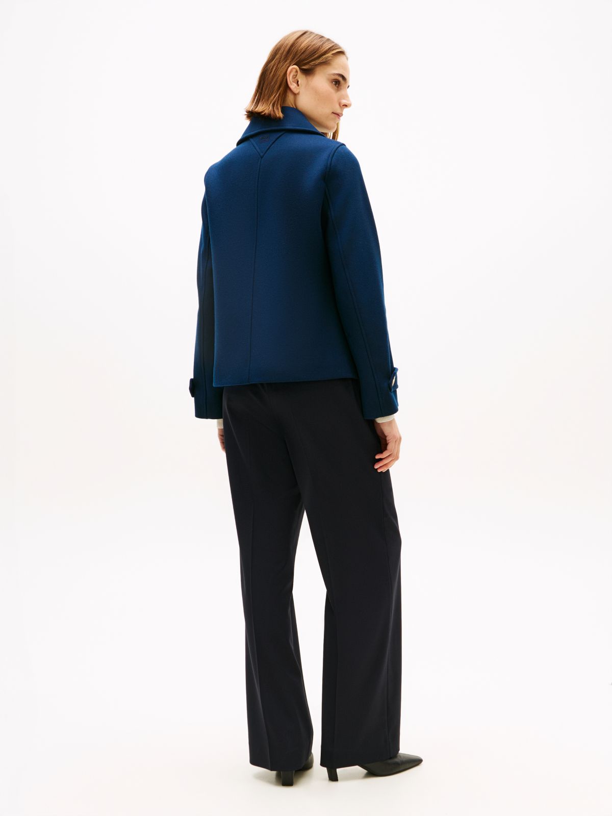 Wool Blend Double Breasted Peacoat — Blue