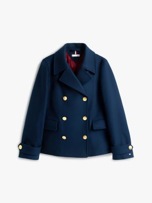 blue wool blend double breasted peacoat for women tommy hilfiger